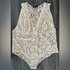 Ambiance Light Beige Tan Lace Bodysuit | Size 3X